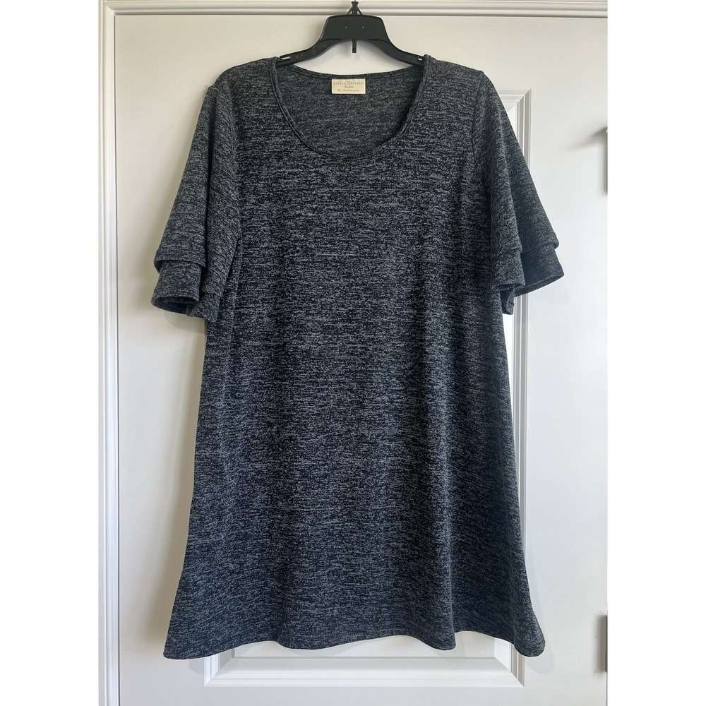 Bobbie Brooks Knee Length Heathered Black Gray Dress XL  Layered Bell Sleeves